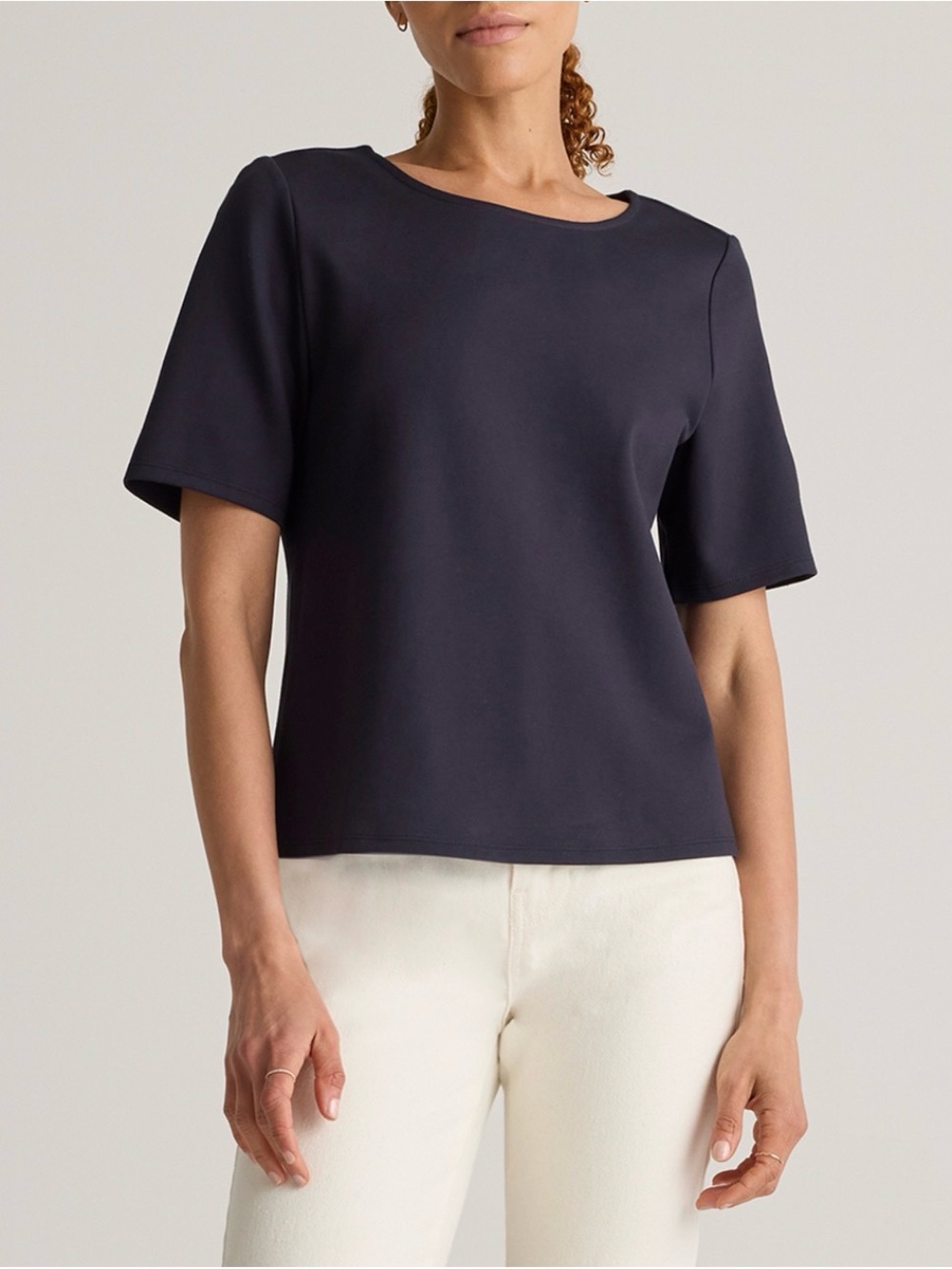 Quince Navy Short Sleeve Crewneck Ultra-Stretch Ponte Short Sleeve Top XS